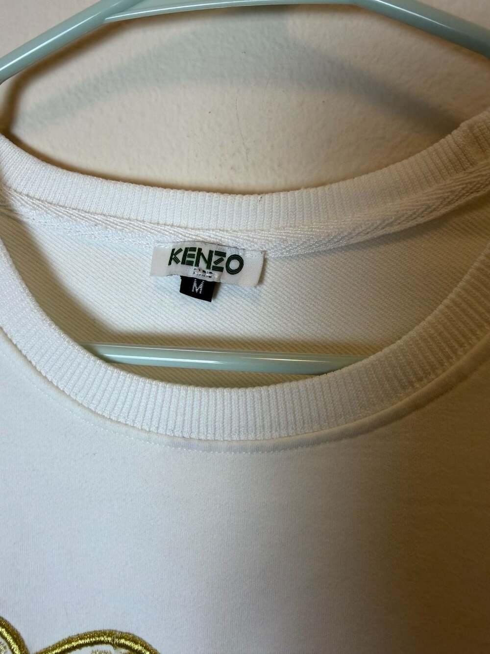 Kenzo Paris Tiger Embroidery White Gold Sweatshirt Size M - Picture 2 of 3